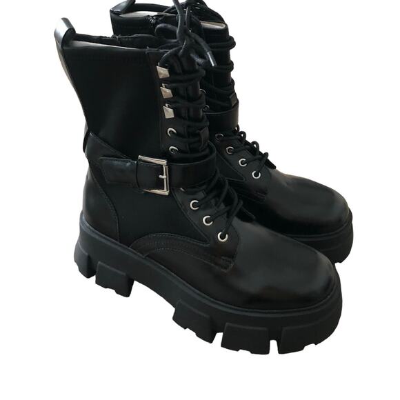 ALDO Grandleap Bootie Buckled Combat Black NEW 11  US - Picture 4 of 10